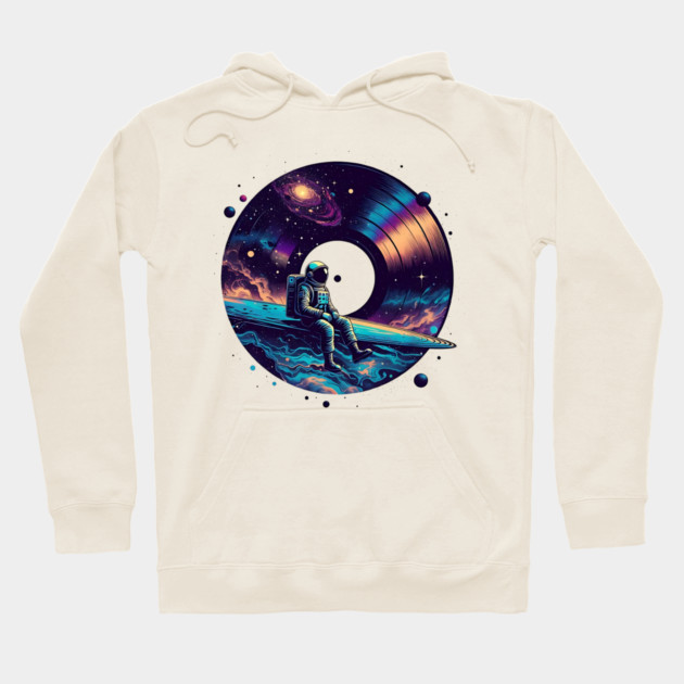 Cosmic Sound: Astronaut Voyage across Galaxy and Vinyl Music Hoodie by Pixel Threads 