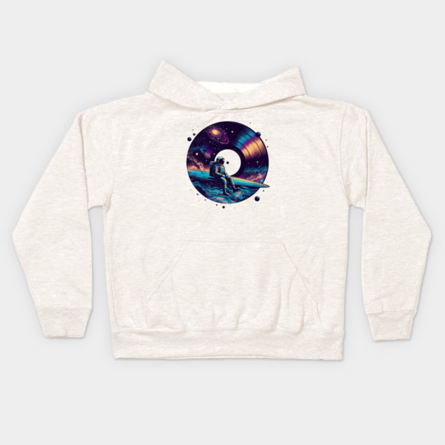 Cosmic Sound: Astronaut Voyage across Galaxy and Vinyl Music Kids Hoodie by Pixel Threads 