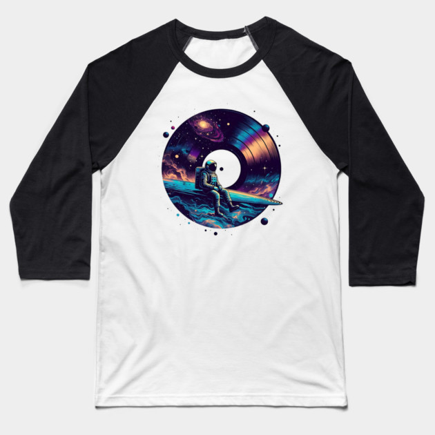 Cosmic Sound: Astronaut Voyage across Galaxy and Vinyl Music Baseball T-Shirt by Pixel Threads 