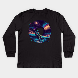 Cosmic Sound: Astronaut Voyage across Galaxy and Vinyl Music Kids Long Sleeve T-Shirt