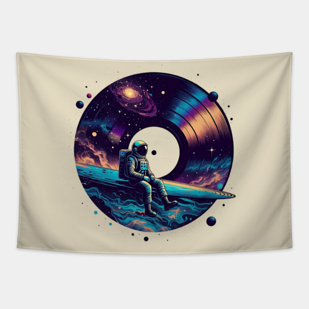 Cosmic Sound: Astronaut Voyage across Galaxy and Vinyl Music Tapestry by Pixel Threads 
