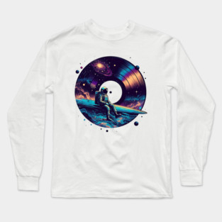 Cosmic Sound: Astronaut Voyage across Galaxy and Vinyl Music Long Sleeve T-Shirt