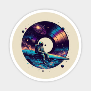 Cosmic Sound: Astronaut Voyage across Galaxy and Vinyl Music Magnet