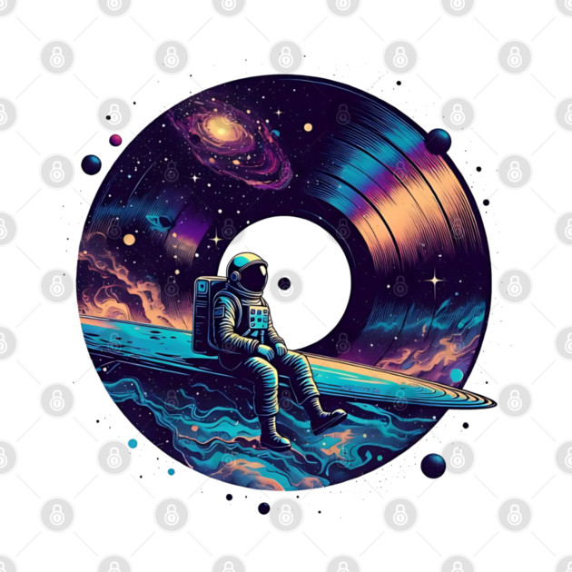 Cosmic Sound: Astronaut Voyage across Galaxy and Vinyl Music by Pixel Threads 