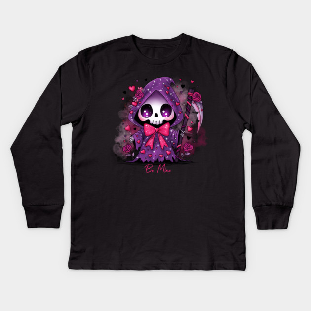 Valentine Grim Reaper Kids Long Sleeve T-Shirt by H. R. Sinclair