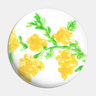 Branch with mimosa flowers on white background, plant, nature. Art, painting. Encaustic, art decoration, sketch. Illustration hand drawn modern Pin