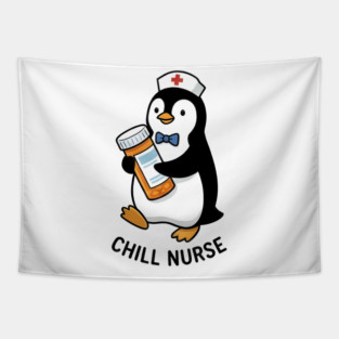 Cute Chill Nurse Penguin Medical Worker Tapestry