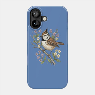 Vintage Crested Tit Botanical Scene Phone Case