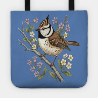 Vintage Crested Tit Botanical Scene Tote