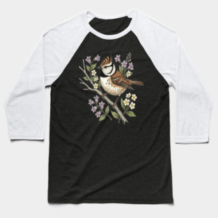 Vintage Crested Tit Botanical Scene Baseball T-Shirt