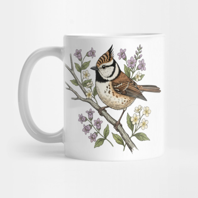 Vintage Crested Tit Botanical Scene by BirdsnStuff