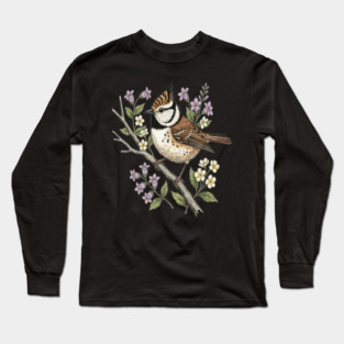 Vintage Crested Tit Botanical Scene Long Sleeve T-Shirt