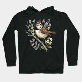 Vintage Crested Tit Botanical Scene Hoodie