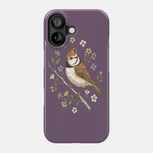 Vintage Crested Tit Wildflower Wreath Phone Case