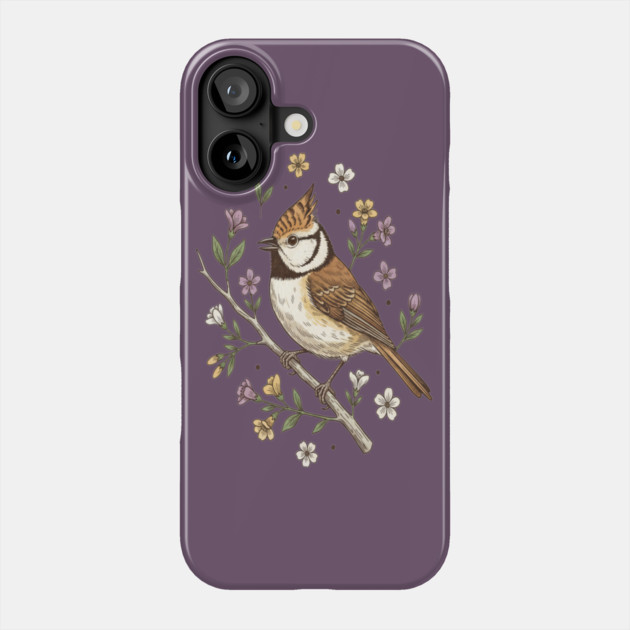 Vintage Crested Tit Wildflower Wreath Phone Case by BirdsnStuff
