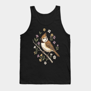 Vintage Crested Tit Wildflower Wreath Tank Top