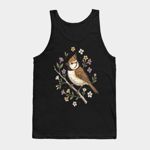 Vintage Crested Tit Wildflower Wreath Tank Top by BirdsnStuff
