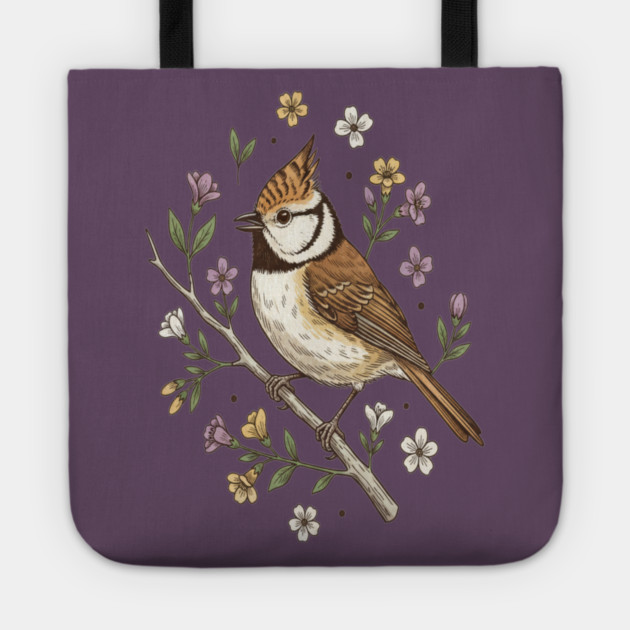 Vintage Crested Tit Wildflower Wreath Tote by BirdsnStuff