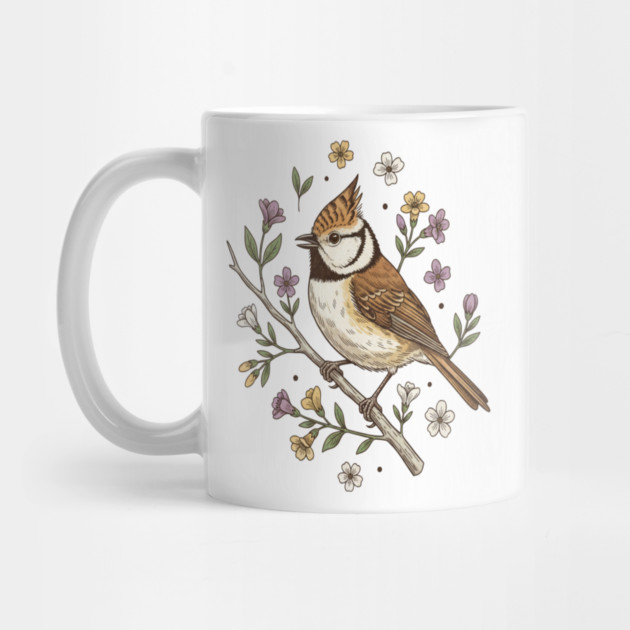 Vintage Crested Tit Wildflower Wreath by BirdsnStuff