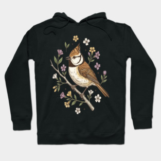 Vintage Crested Tit Wildflower Wreath Hoodie