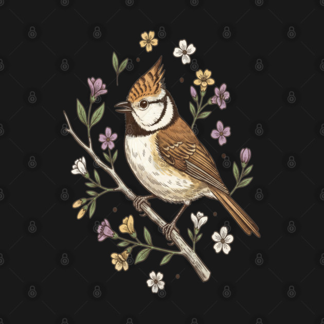 Vintage Crested Tit Wildflower Wreath by BirdsnStuff