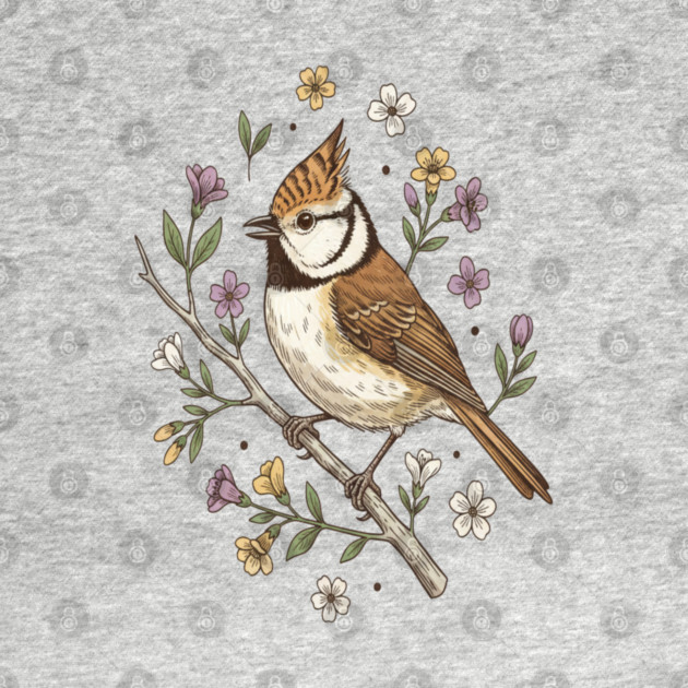 Vintage Crested Tit Wildflower Wreath by BirdsnStuff