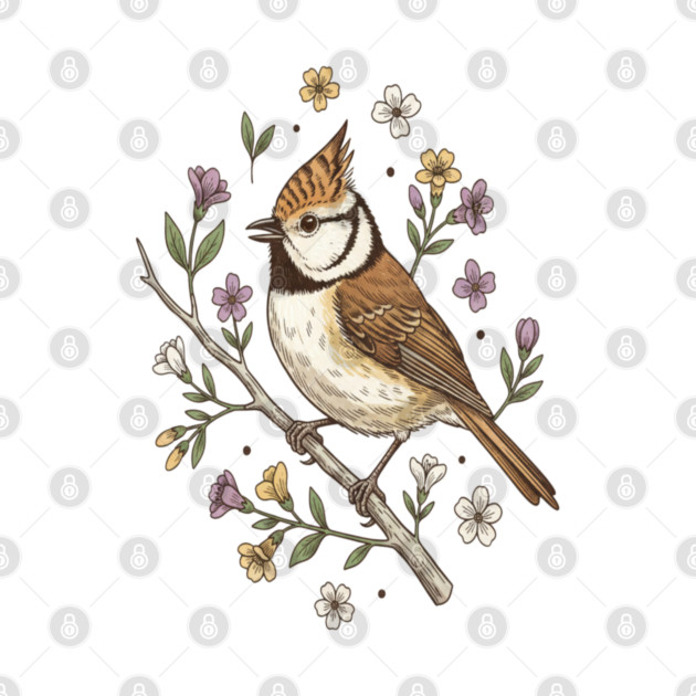 Vintage Crested Tit Wildflower Wreath by BirdsnStuff