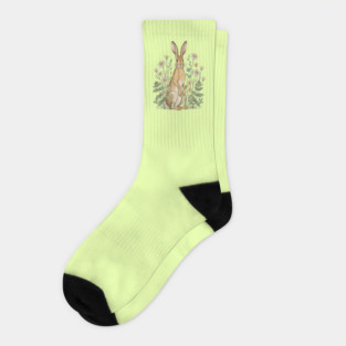 Curious Hare Among Field Flowers Socks