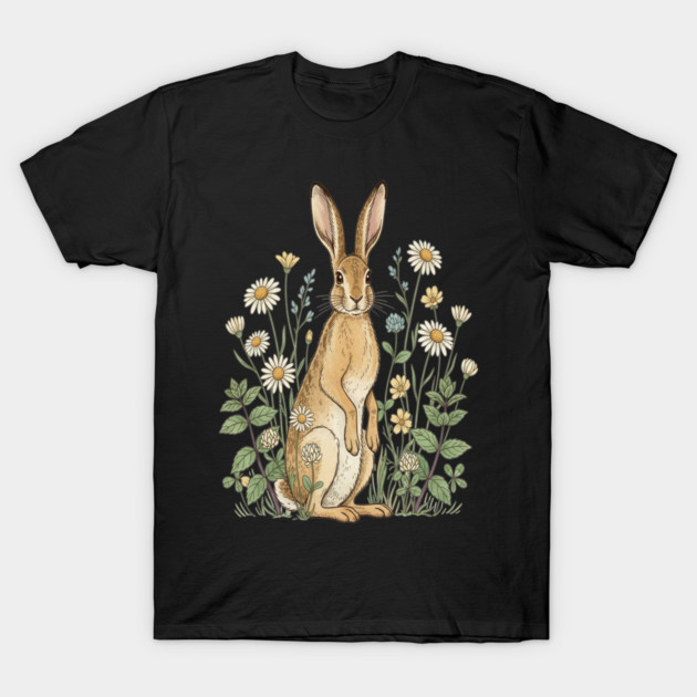 Curious Hare Among Field Flowers T-Shirt by BirdsnStuff