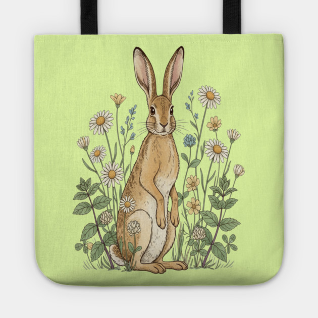 Curious Hare Among Field Flowers Tote by BirdsnStuff