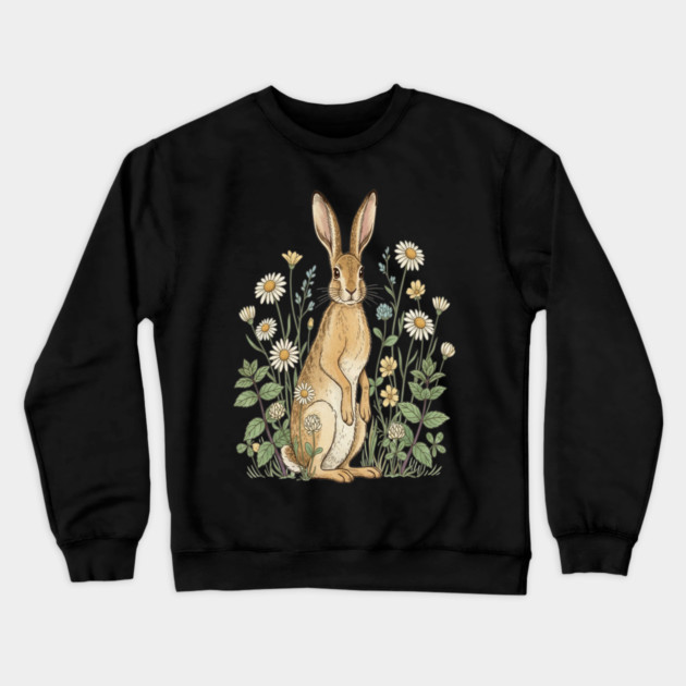 Curious Hare Among Field Flowers Crewneck Sweatshirt by BirdsnStuff