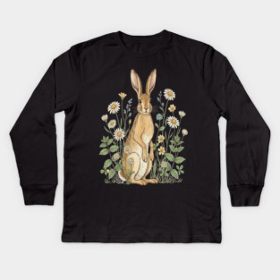 Curious Hare Among Field Flowers Kids Long Sleeve T-Shirt