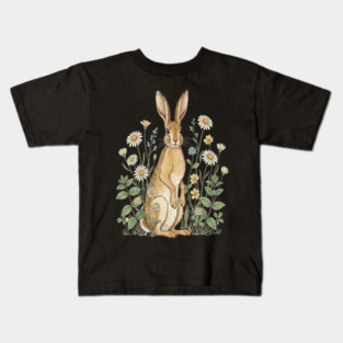 Curious Hare Among Field Flowers Kids T-Shirt