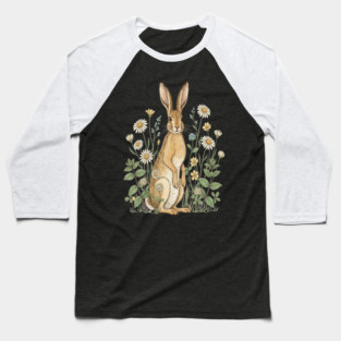 Curious Hare Among Field Flowers Baseball T-Shirt