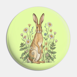 Curious Hare Among Field Flowers Pin