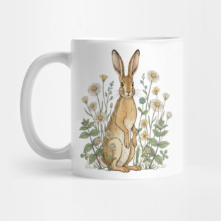 Curious Hare Among Field Flowers Mug