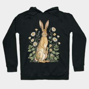 Curious Hare Among Field Flowers Hoodie