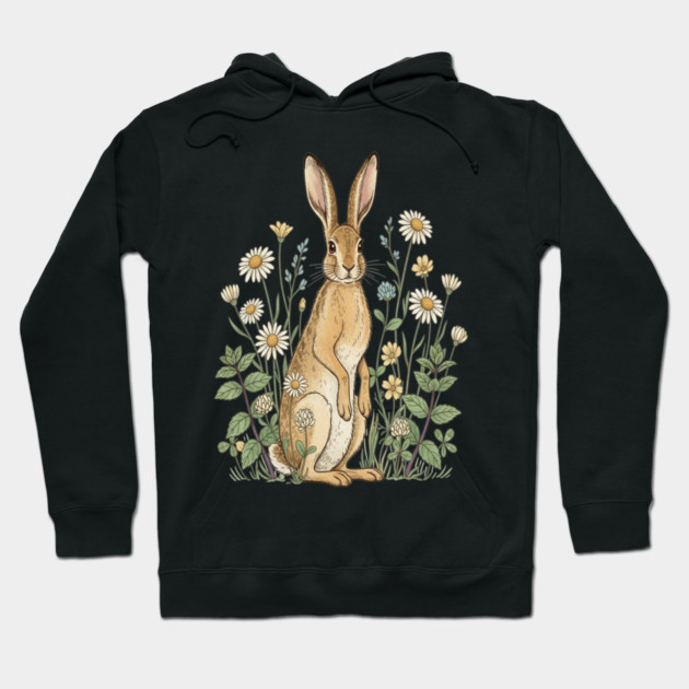 Curious Hare Among Field Flowers Hoodie by BirdsnStuff