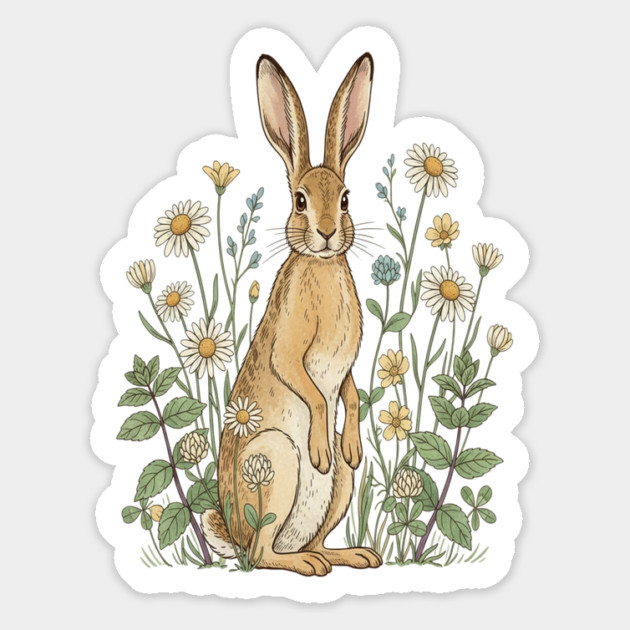 Curious Hare Among Field Flowers Magnet by BirdsnStuff