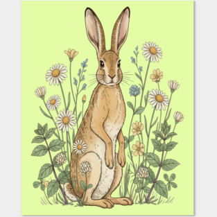 Curious Hare Among Field Flowers Posters and Art