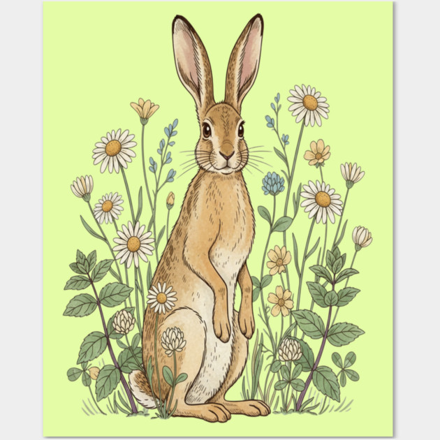 Curious Hare Among Field Flowers Wall Art by BirdsnStuff