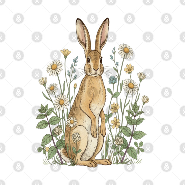 Curious Hare Among Field Flowers by BirdsnStuff