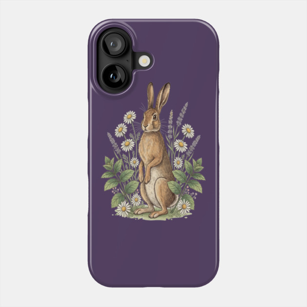 Vintage Meadow Hare and Daisies Phone Case by BirdsnStuff