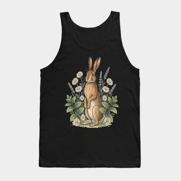 Vintage Meadow Hare and Daisies Tank Top by BirdsnStuff