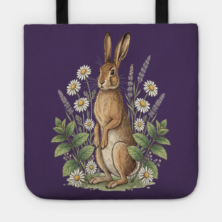 Vintage Meadow Hare and Daisies Tote