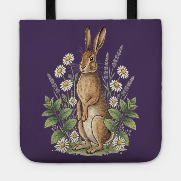 Vintage Meadow Hare and Daisies Tote by BirdsnStuff