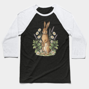 Vintage Meadow Hare and Daisies Baseball T-Shirt