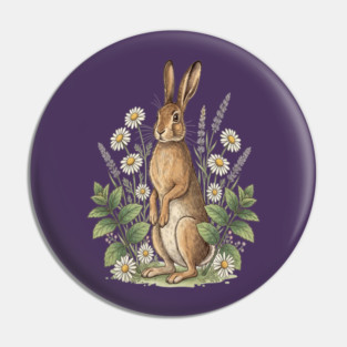 Vintage Meadow Hare and Daisies Pin