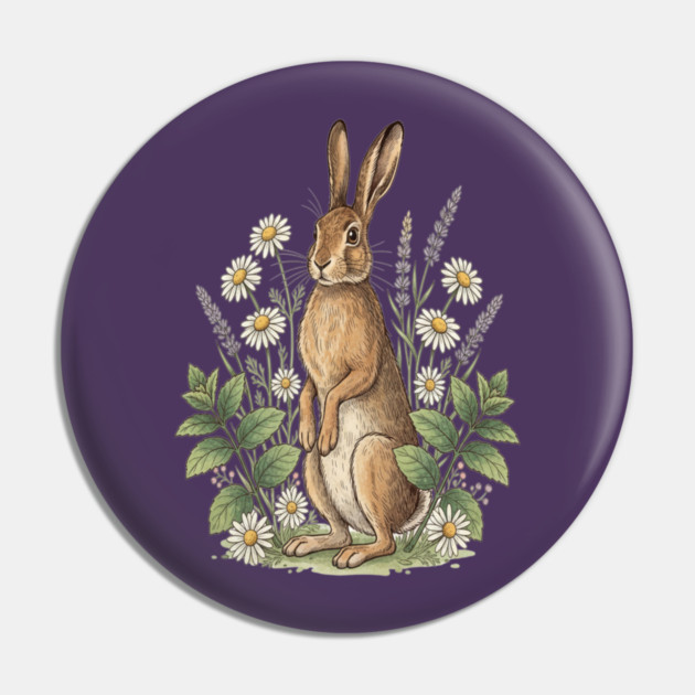 Vintage Meadow Hare and Daisies Pin by BirdsnStuff