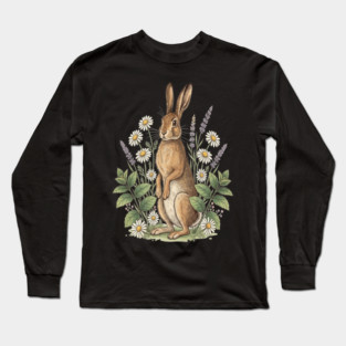 Vintage Meadow Hare and Daisies Long Sleeve T-Shirt
